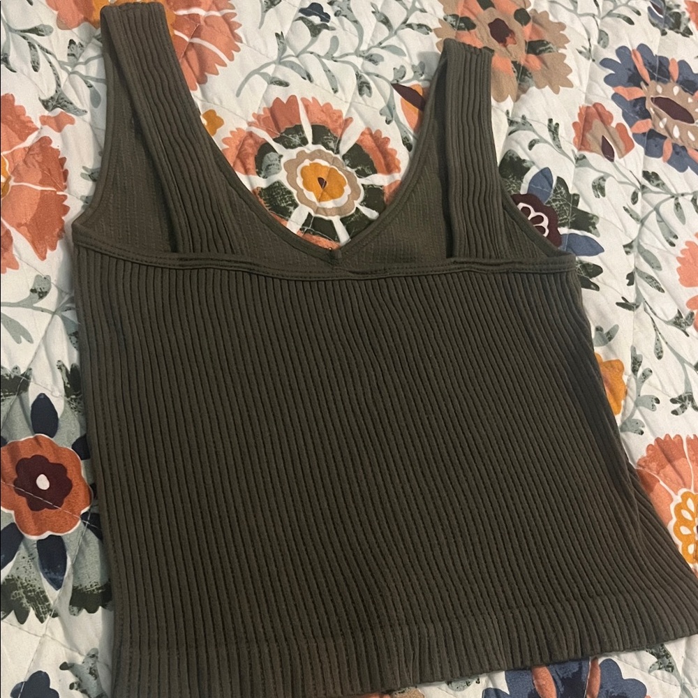 Khaki Ribbed Knit Tank Top - Picture 2 of 4
